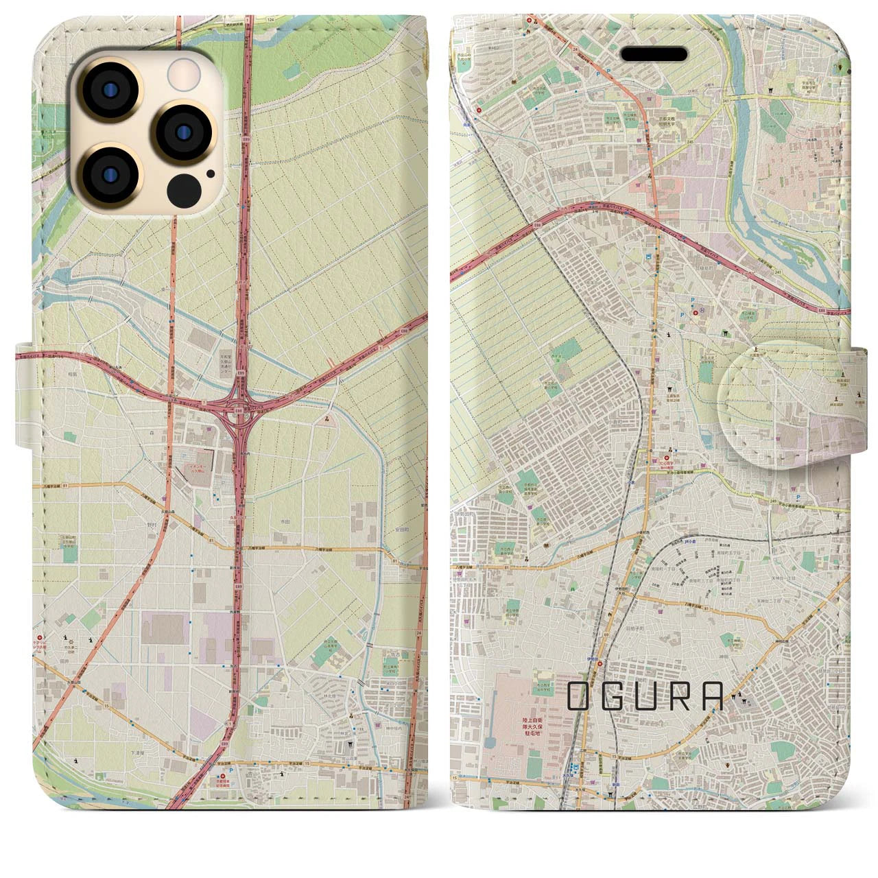 【小倉（京都府）】地図柄iPhoneケース（手帳両面タイプ・ナチュラル）iPhone 12 Pro Max 用