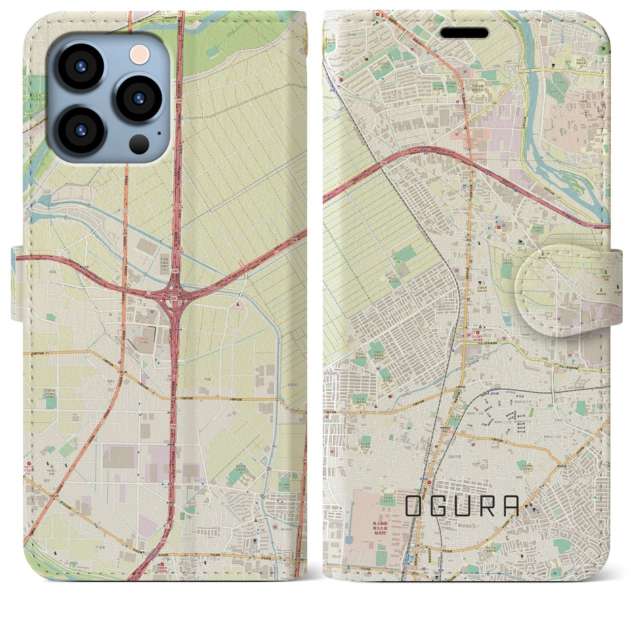 【小倉（京都府）】地図柄iPhoneケース（手帳両面タイプ・ナチュラル）iPhone 13 Pro Max 用