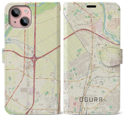 【小倉（京都府）】地図柄iPhoneケース（手帳タイプ）ナチュラル・iPhone 15 Plus 用