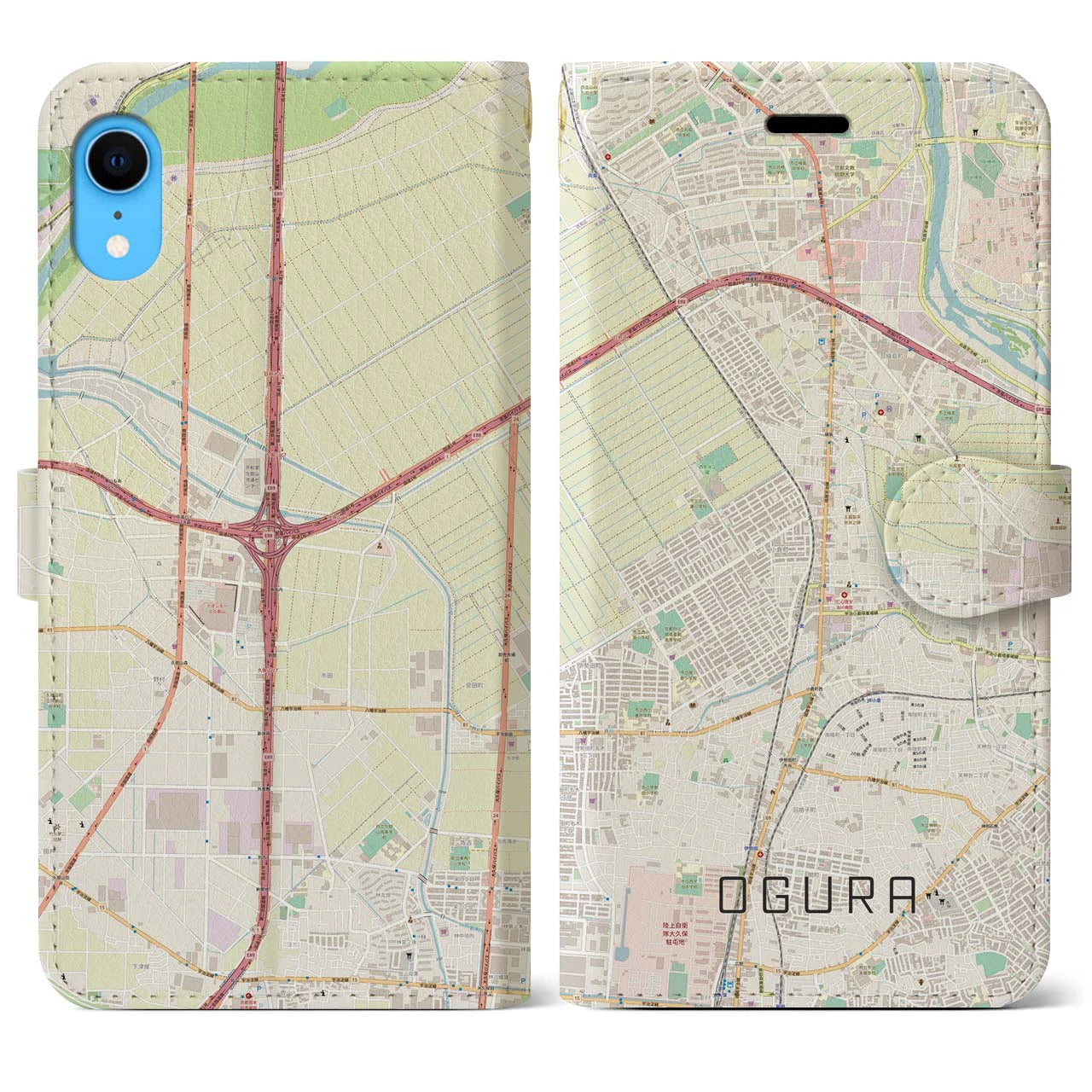 【小倉（京都府）】地図柄iPhoneケース（手帳両面タイプ・ナチュラル）iPhone XR 用
