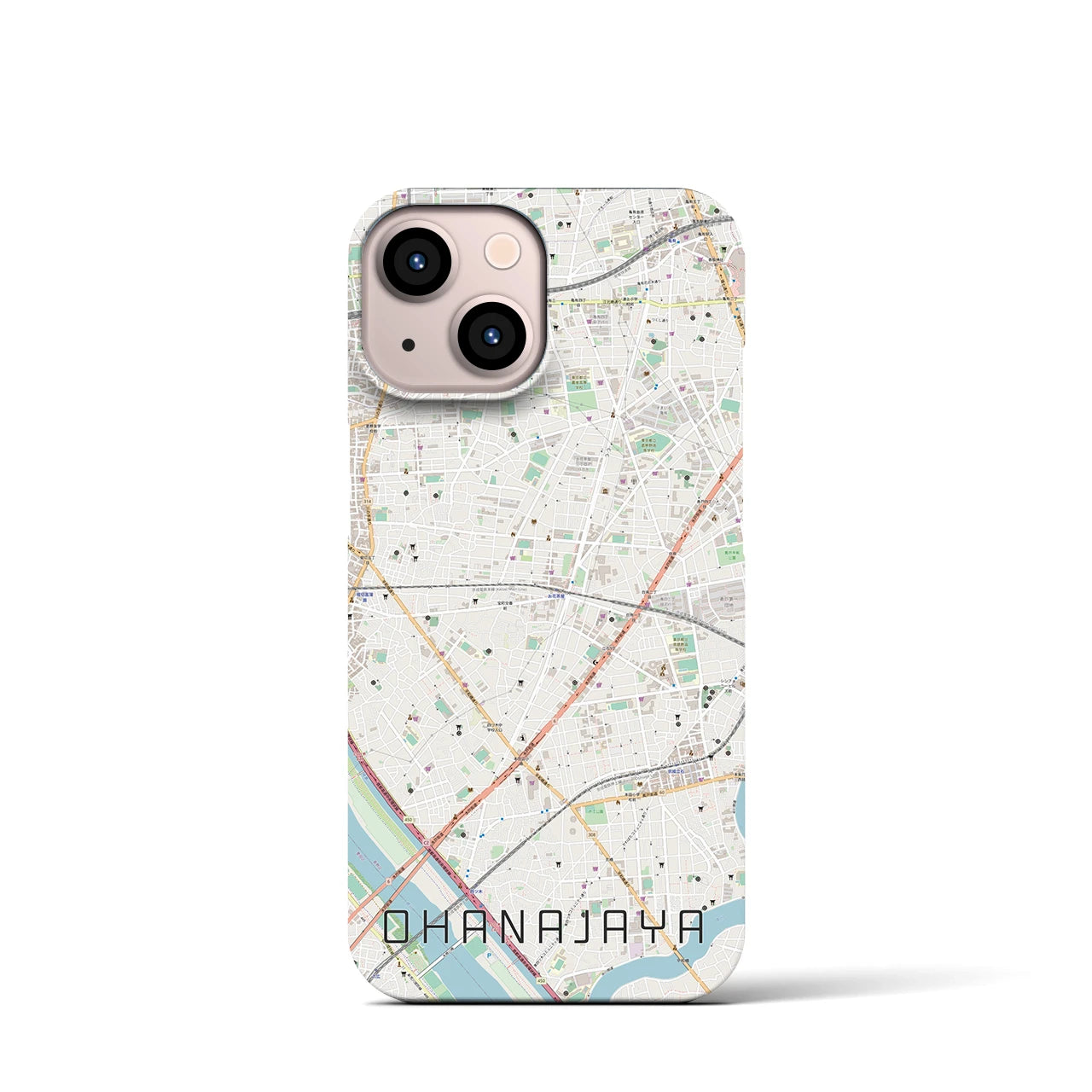 【お花茶屋】地図柄iPhoneケース（バックカバータイプ・ナチュラル）iPhone 13 mini 用