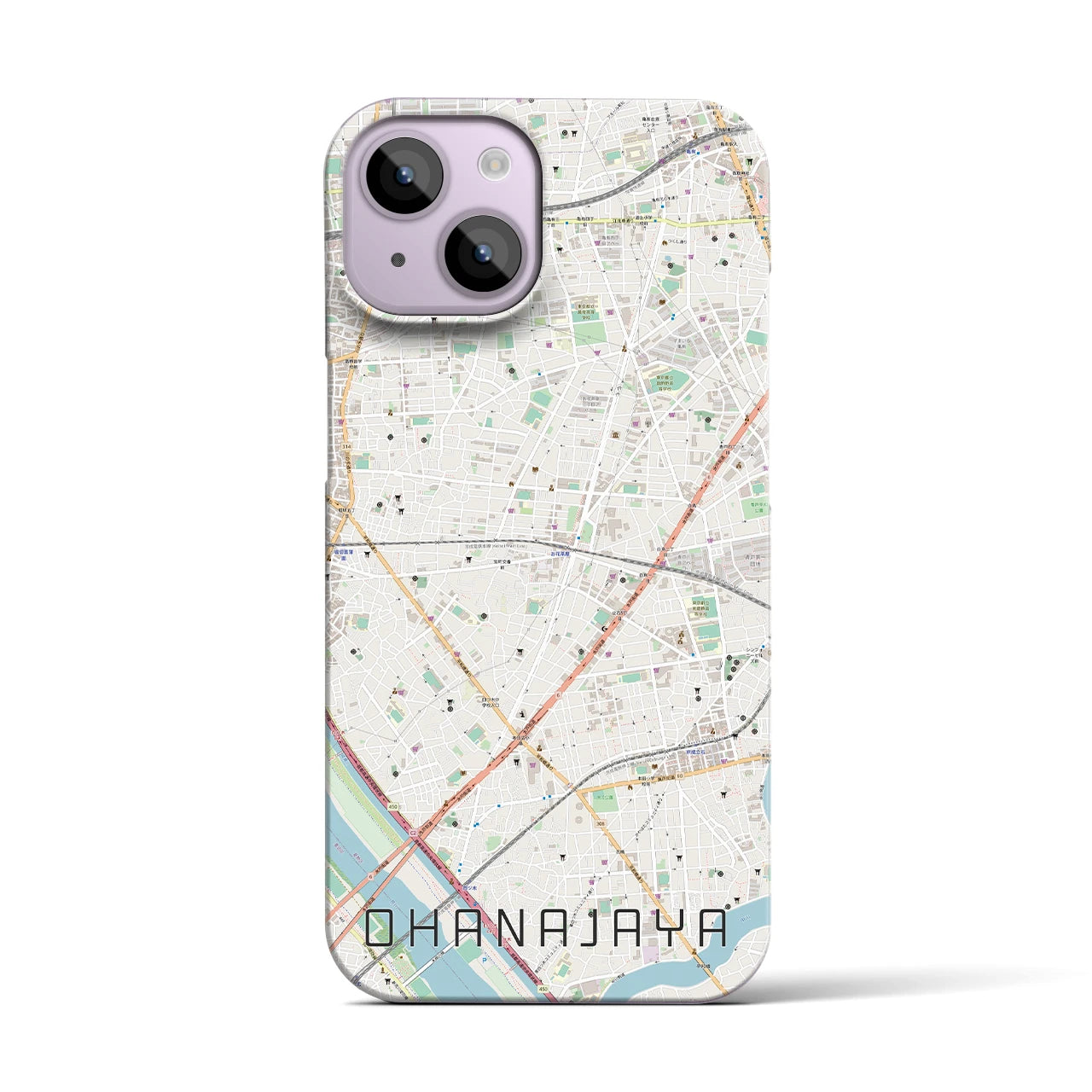 【お花茶屋】地図柄iPhoneケース（バックカバータイプ・ナチュラル）iPhone 14 用