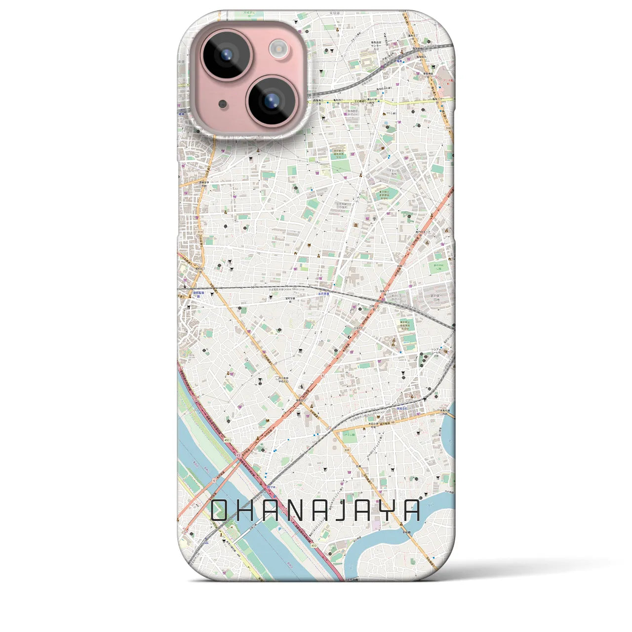【お花茶屋】地図柄iPhoneケース（バックカバータイプ・ナチュラル）iPhone 15 Plus 用