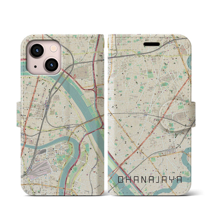 【お花茶屋（東京都）】地図柄iPhoneケース（手帳タイプ）ナチュラル・iPhone 13 mini 用