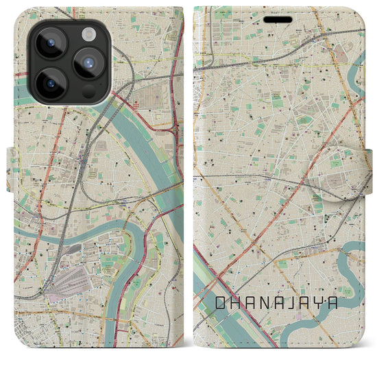 【お花茶屋】地図柄iPhoneケース（手帳両面タイプ・ナチュラル）iPhone 15 Pro Max 用