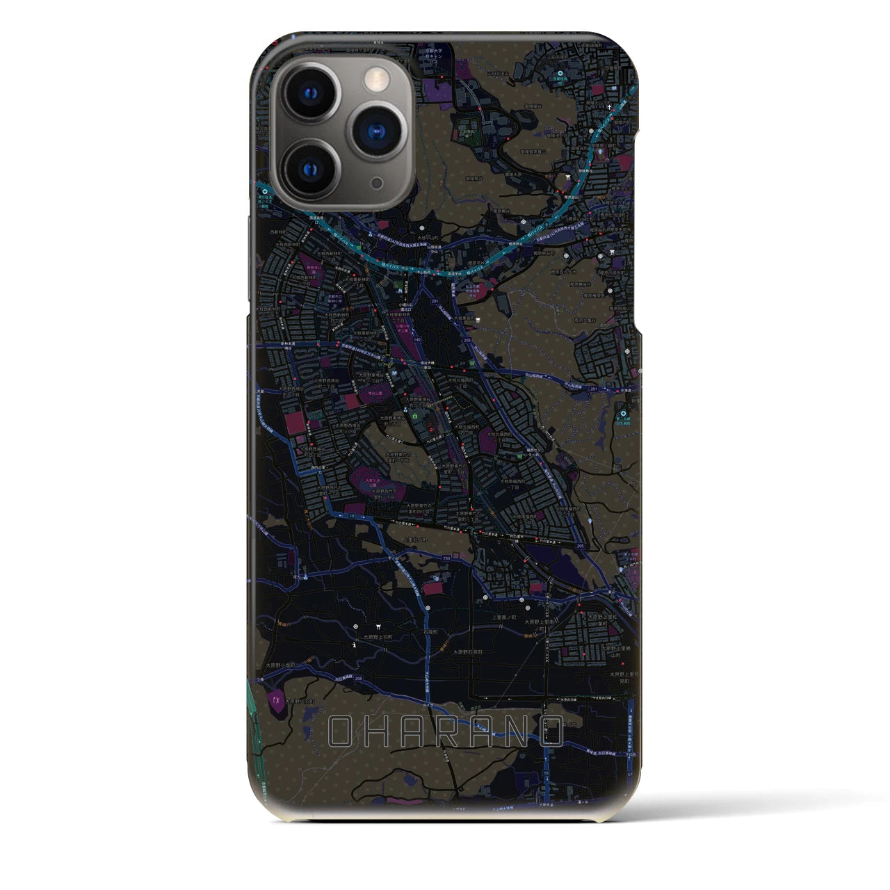 【大原野】地図柄iPhoneケース（バックカバータイプ・ブラック）iPhone 11 Pro Max 用