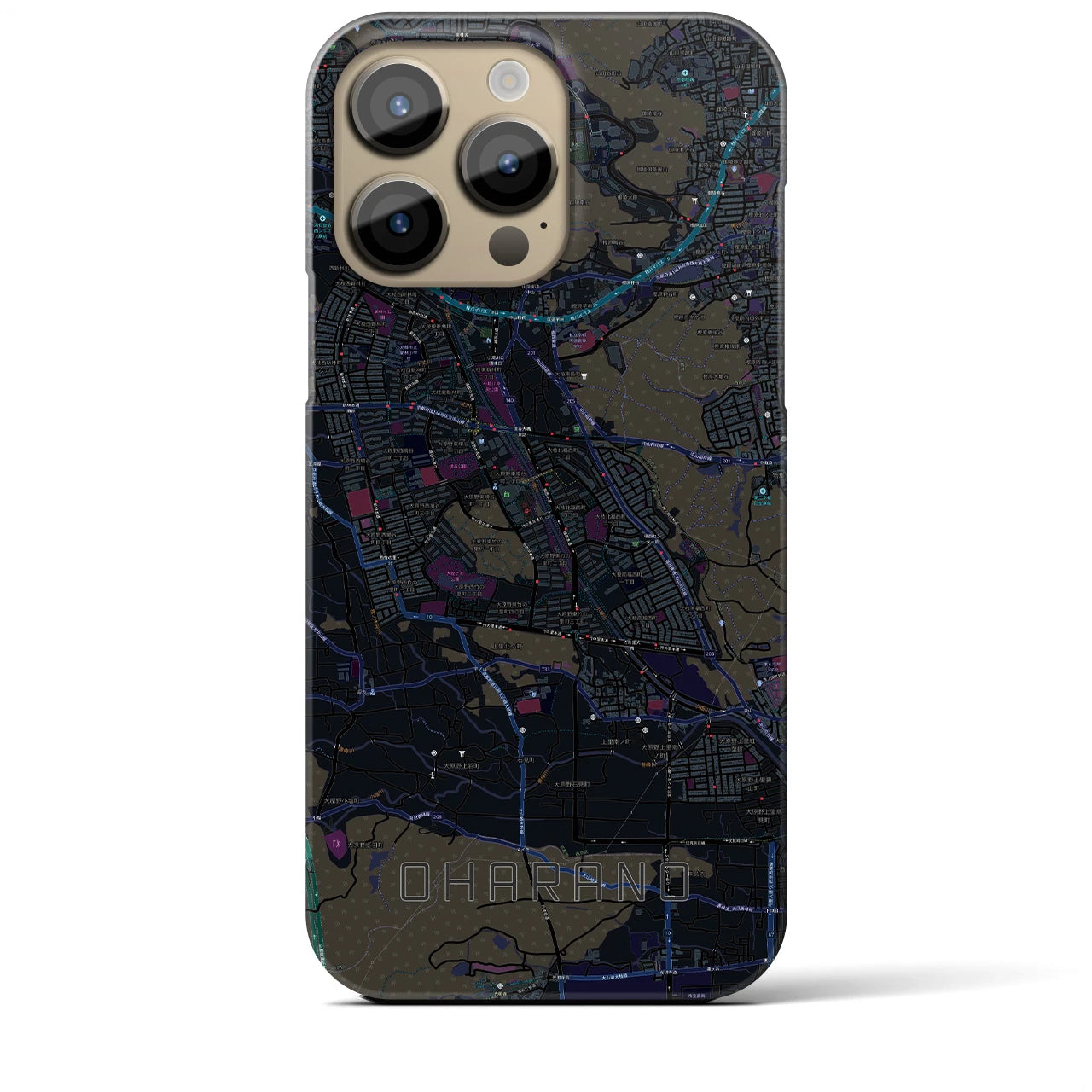【大原野】地図柄iPhoneケース（バックカバータイプ・ブラック）iPhone 14 Pro Max 用