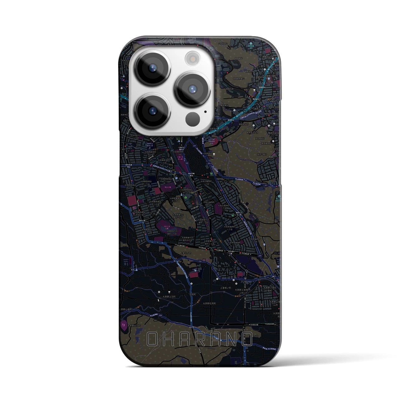 【大原野】地図柄iPhoneケース（バックカバータイプ・ブラック）iPhone 14 Pro 用