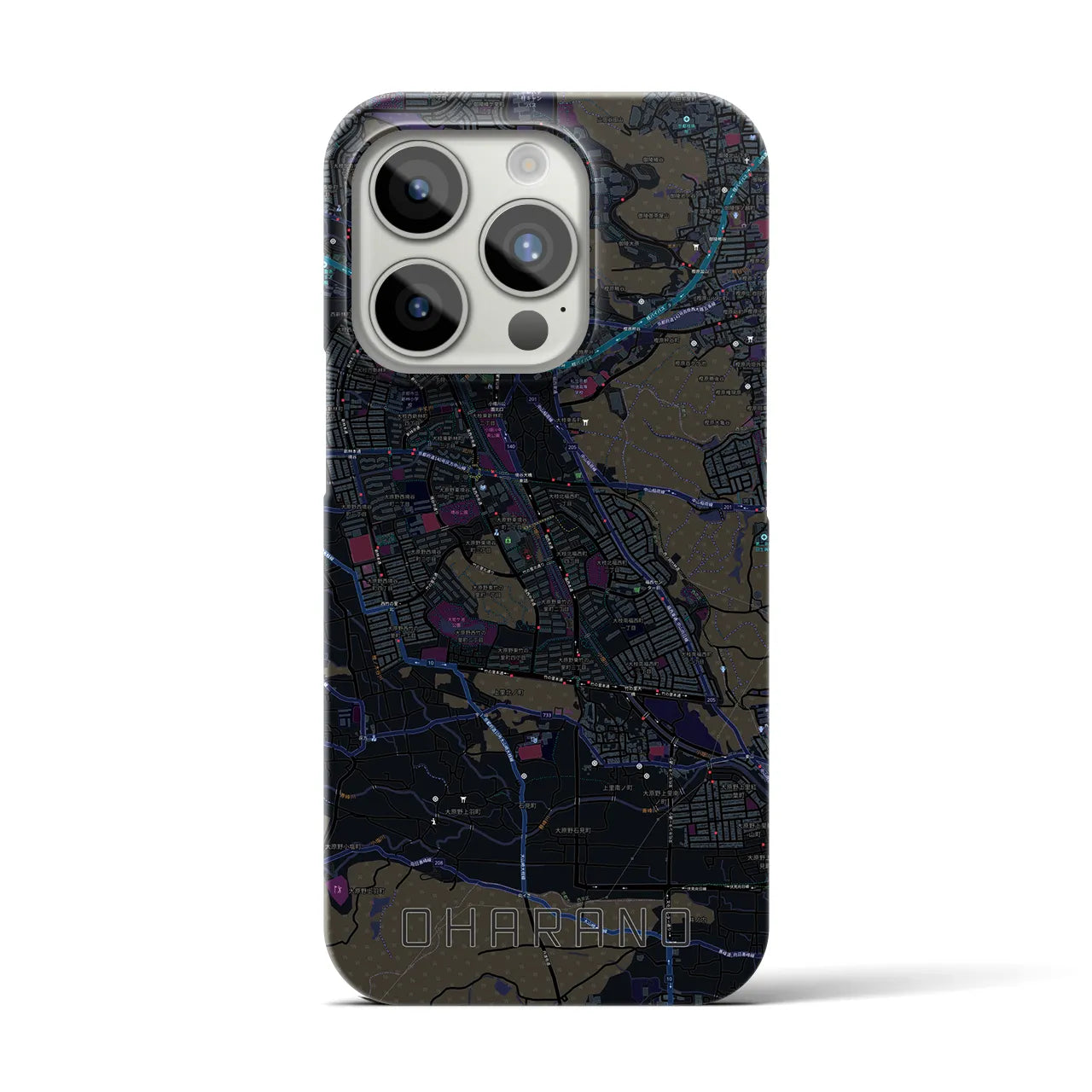 【大原野】地図柄iPhoneケース（バックカバータイプ・ブラック）iPhone 15 Pro 用