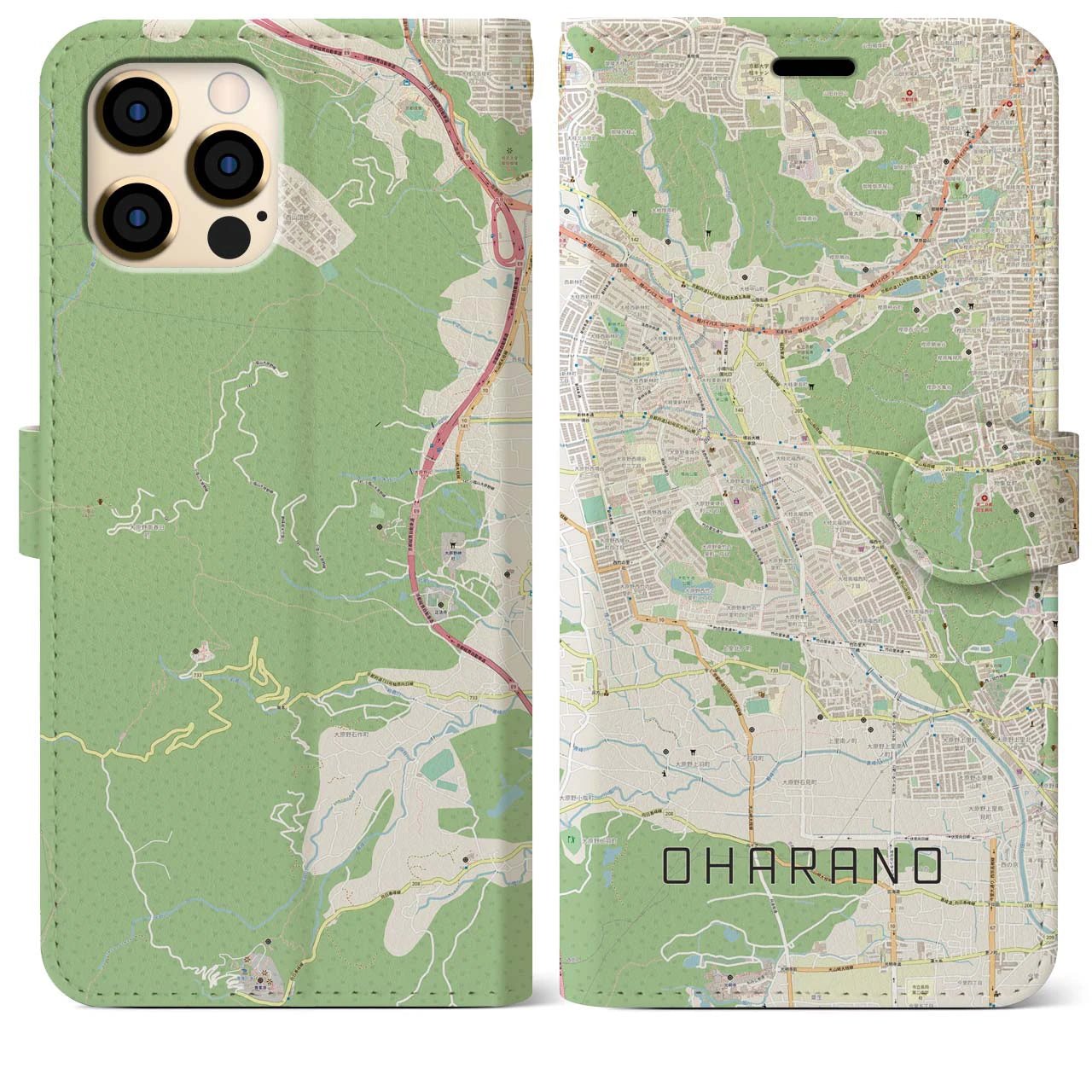 【大原野】地図柄iPhoneケース（手帳両面タイプ・ナチュラル）iPhone 12 Pro Max 用