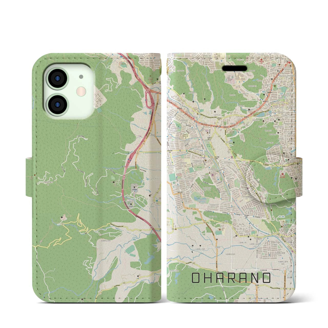 【大原野】地図柄iPhoneケース（手帳両面タイプ・ナチュラル）iPhone 12 mini 用