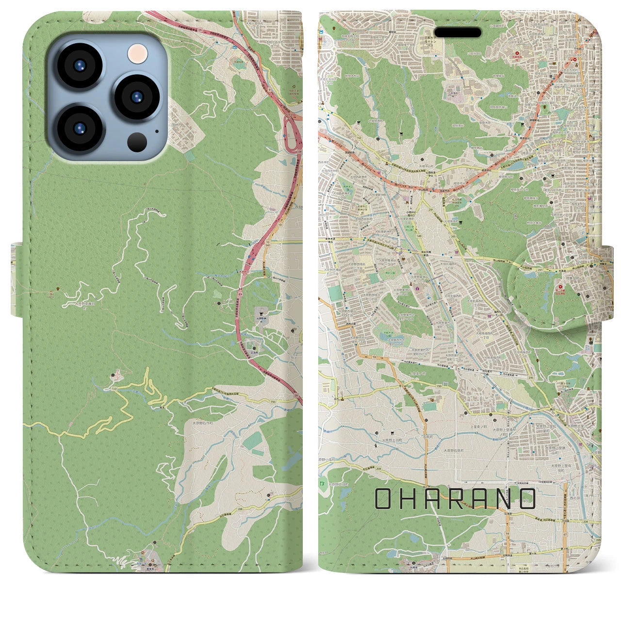 【大原野】地図柄iPhoneケース（手帳両面タイプ・ナチュラル）iPhone 13 Pro Max 用
