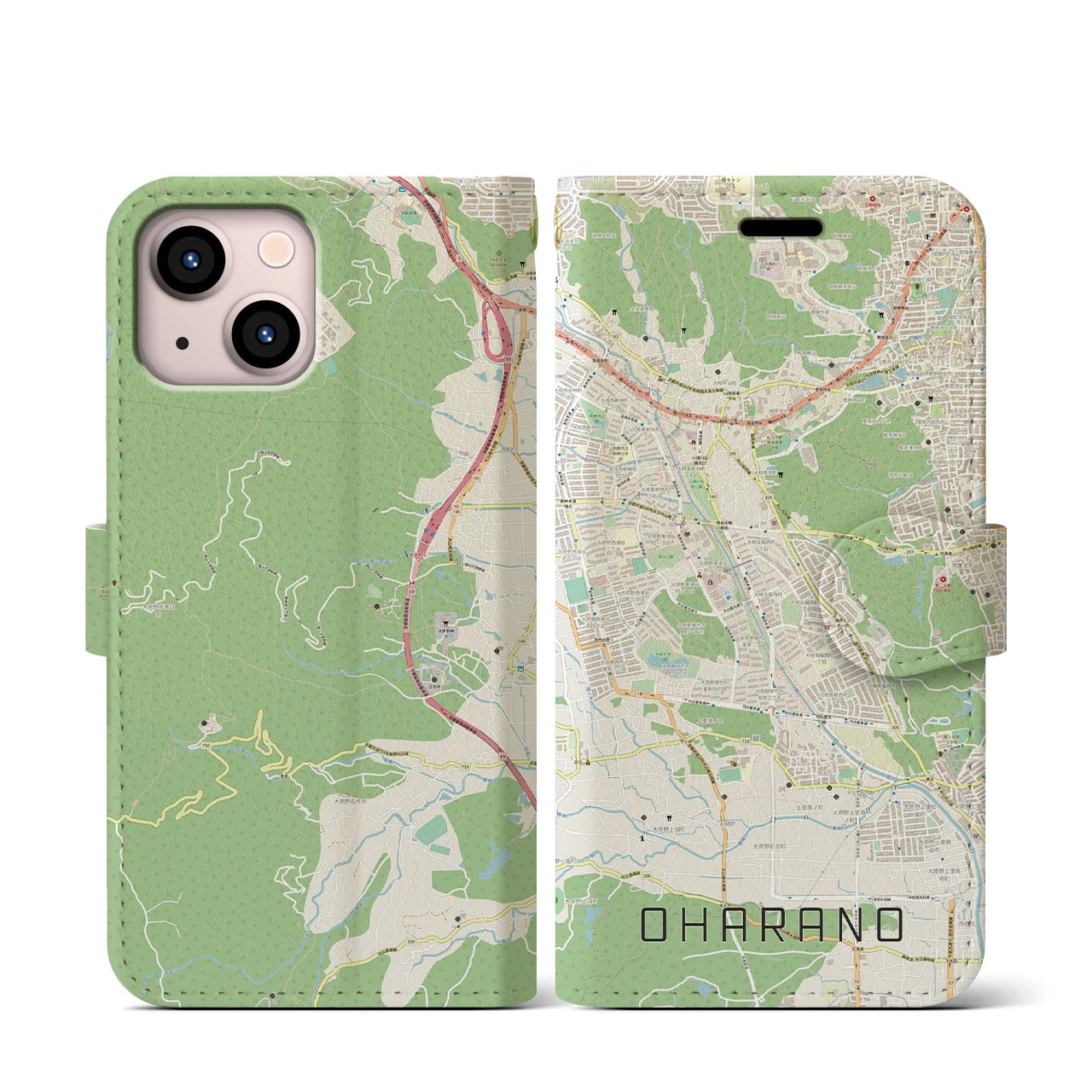 【大原野】地図柄iPhoneケース（手帳両面タイプ・ナチュラル）iPhone 13 mini 用