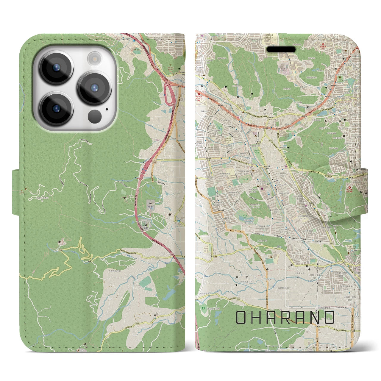 【大原野】地図柄iPhoneケース（手帳両面タイプ・ナチュラル）iPhone 14 Pro 用