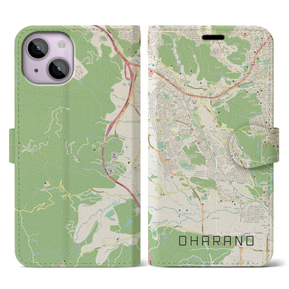 【大原野（京都府）】地図柄iPhoneケース（手帳タイプ）ナチュラル・iPhone 14 用