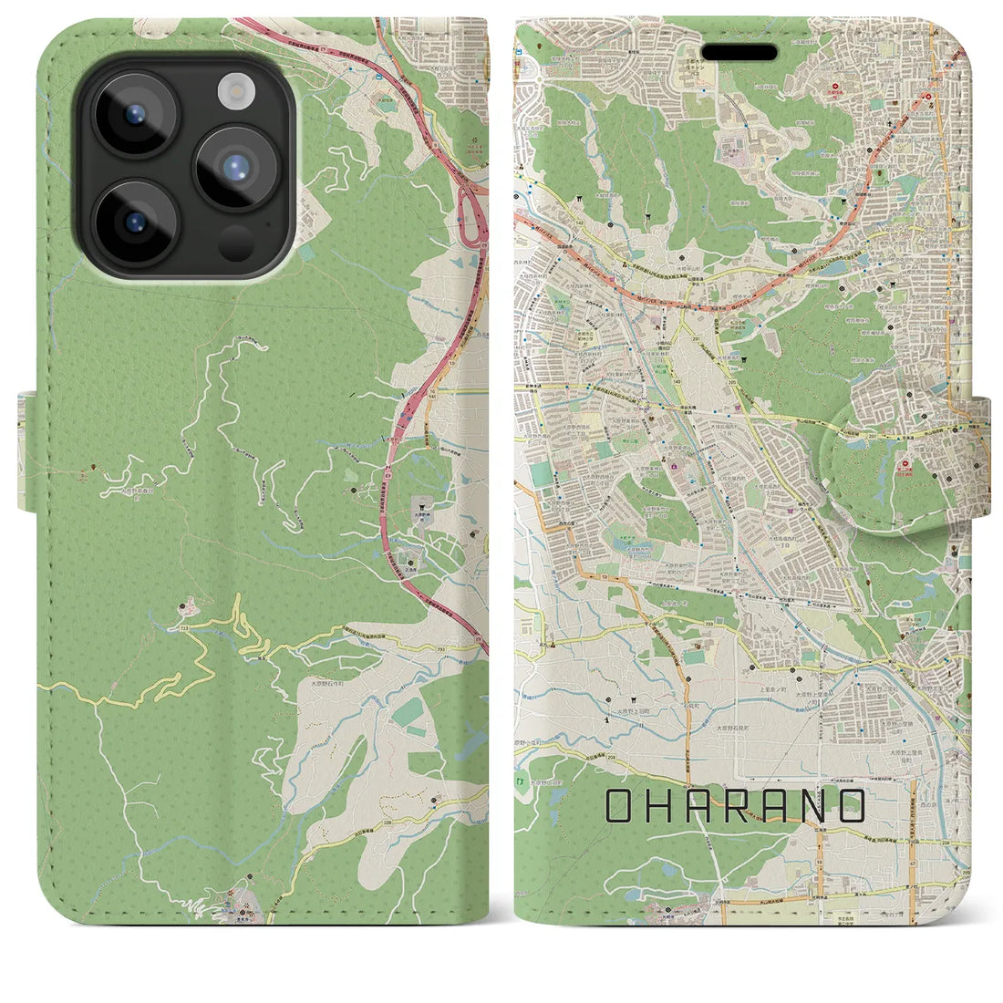 【大原野】地図柄iPhoneケース（手帳両面タイプ・ナチュラル）iPhone 15 Pro Max 用