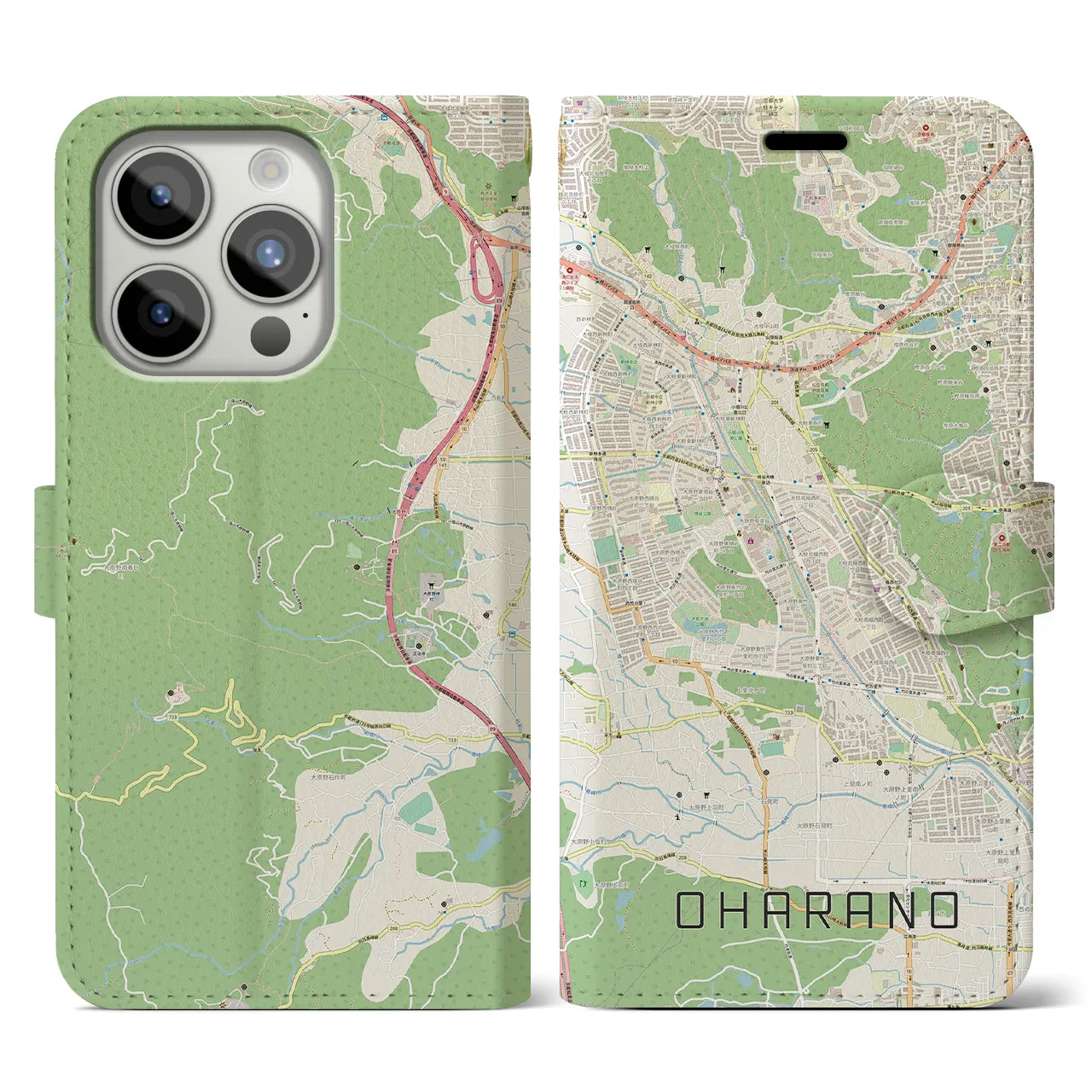 【大原野】地図柄iPhoneケース（手帳両面タイプ・ナチュラル）iPhone 15 Pro 用