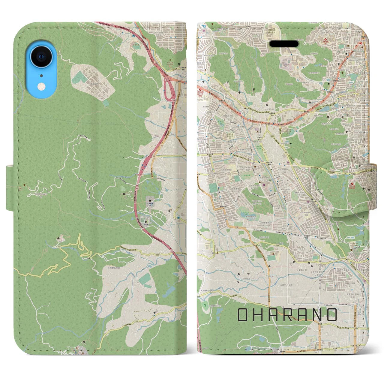 【大原野】地図柄iPhoneケース（手帳両面タイプ・ナチュラル）iPhone XR 用