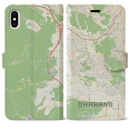 【大原野（京都府）】地図柄iPhoneケース（手帳タイプ）ナチュラル・iPhone XS Max 用