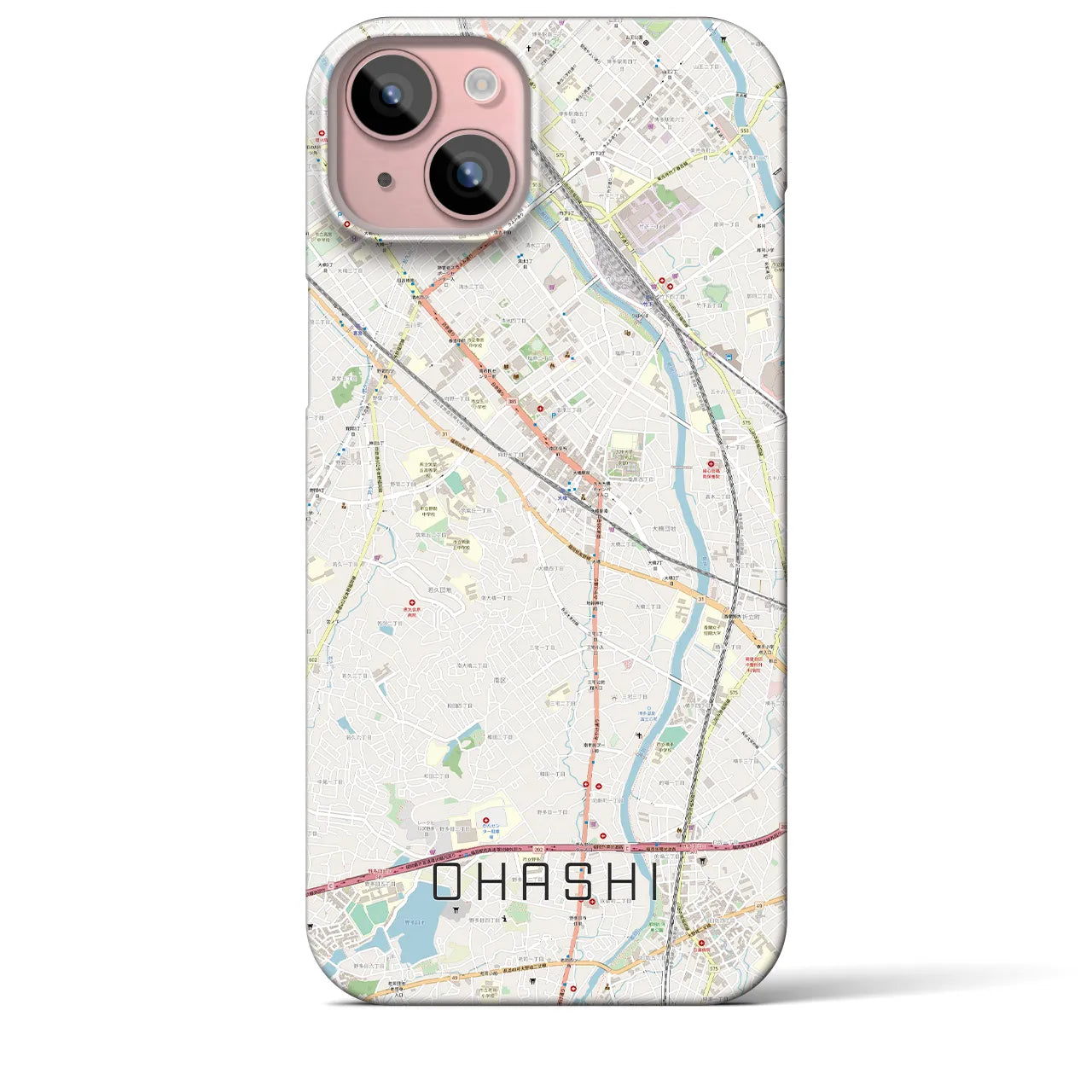 【大橋】地図柄iPhoneケース（バックカバータイプ・ナチュラル）iPhone 15 Plus 用