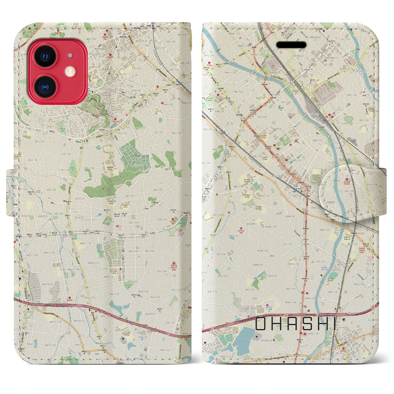 【大橋】地図柄iPhoneケース（手帳両面タイプ・ナチュラル）iPhone 11 用
