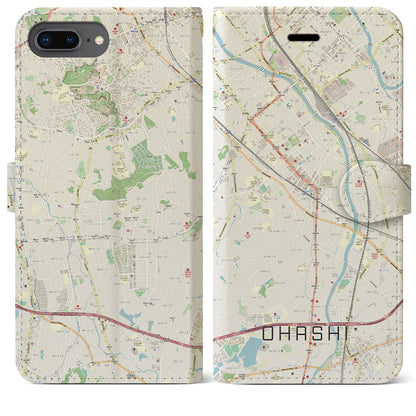 【大橋（福岡県）】地図柄iPhoneケース（手帳タイプ）ナチュラル・iPhone 8Plus /7Plus / 6sPlus / 6Plus 用