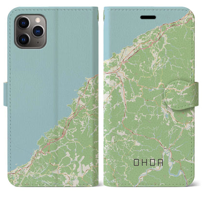 【大田（島根県）】地図柄iPhoneケース（手帳タイプ）ナチュラル・iPhone 11 Pro Max 用