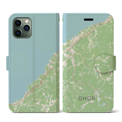 【大田（島根県）】地図柄iPhoneケース（手帳タイプ）ナチュラル・iPhone 11 Pro 用