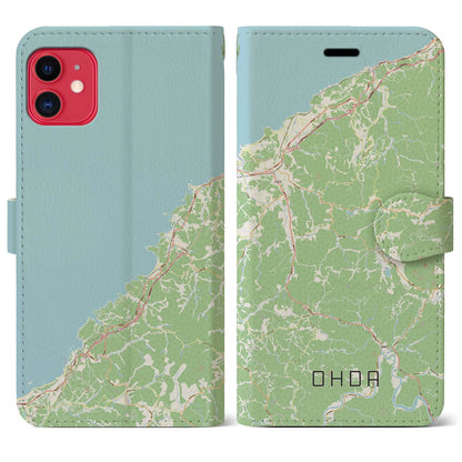 【大田（島根県）】地図柄iPhoneケース（手帳タイプ）ナチュラル・iPhone 11 用