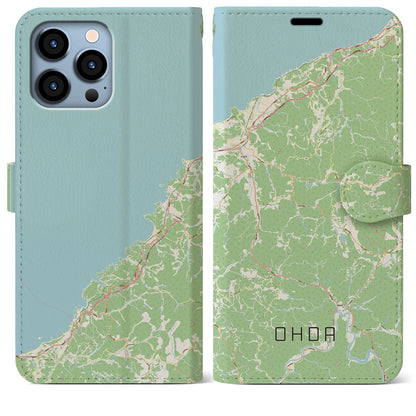 【大田（島根県）】地図柄iPhoneケース（手帳タイプ）ナチュラル・iPhone 13 Pro Max 用