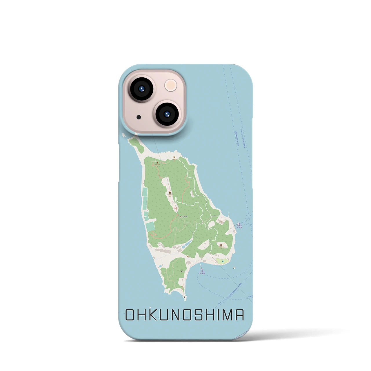 【大久野島】地図柄iPhoneケース（バックカバータイプ・ナチュラル）iPhone 13 mini 用