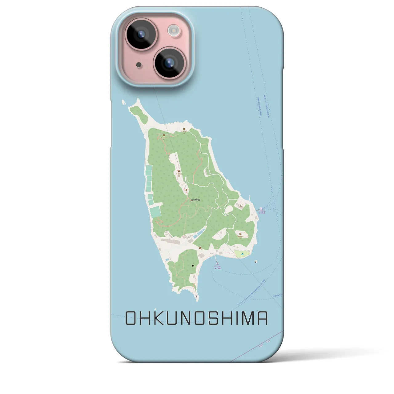 【大久野島】地図柄iPhoneケース（バックカバータイプ・ナチュラル）iPhone 15 Plus 用