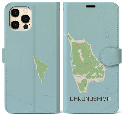 【大久野島（広島県）】地図柄iPhoneケース（手帳タイプ）ナチュラル・iPhone 12 Pro Max 用