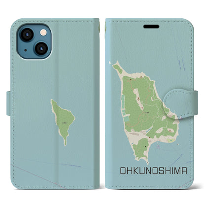 【大久野島（広島県）】地図柄iPhoneケース（手帳タイプ）ナチュラル・iPhone 13 用