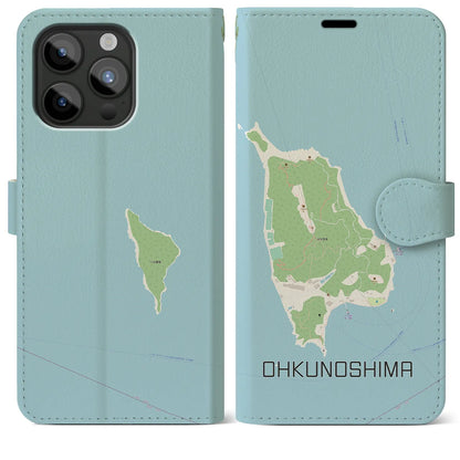 【大久野島（広島県）】地図柄iPhoneケース（手帳タイプ）ナチュラル・iPhone 15 Pro Max 用