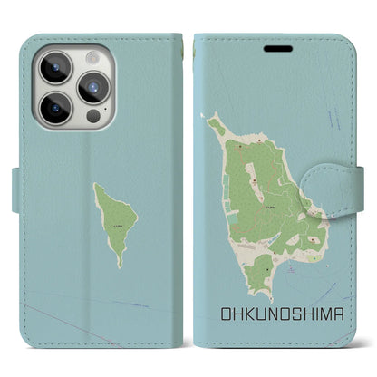 【大久野島（広島県）】地図柄iPhoneケース（手帳タイプ）ナチュラル・iPhone 15 Pro 用