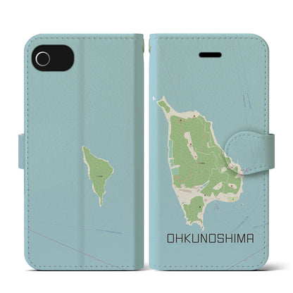 【大久野島（広島県）】地図柄iPhoneケース（手帳タイプ）ナチュラル・iPhone SE（第3 / 第2世代） / 8 / 7 / 6s / 6 用