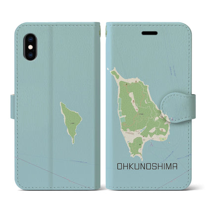 【大久野島（広島県）】地図柄iPhoneケース（手帳タイプ）ナチュラル・iPhone XS / X 用