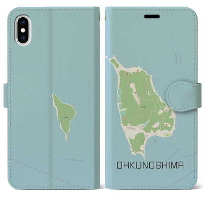 【大久野島（広島県）】地図柄iPhoneケース（手帳タイプ）ナチュラル・iPhone XS Max 用
