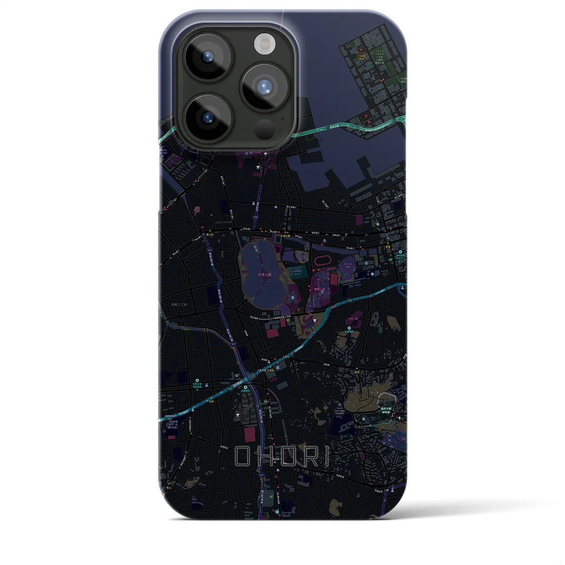【大濠】地図柄iPhoneケース（バックカバータイプ・ブラック）iPhone 15 Pro Max 用