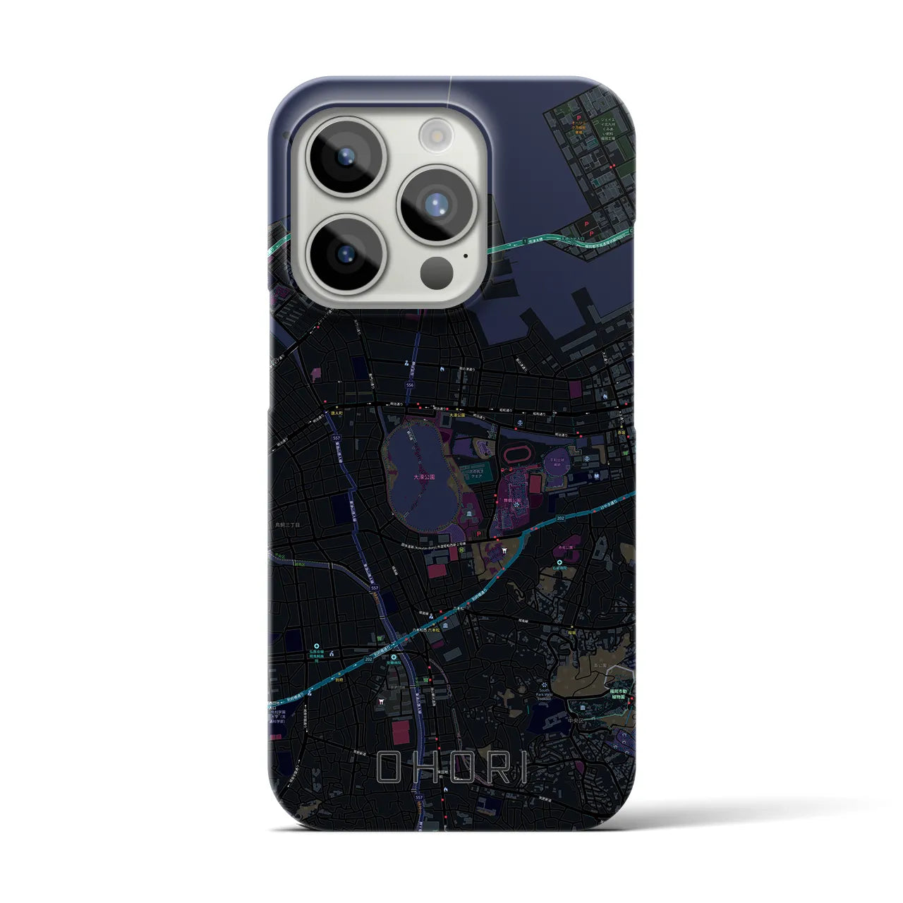 【大濠】地図柄iPhoneケース（バックカバータイプ・ブラック）iPhone 15 Pro 用