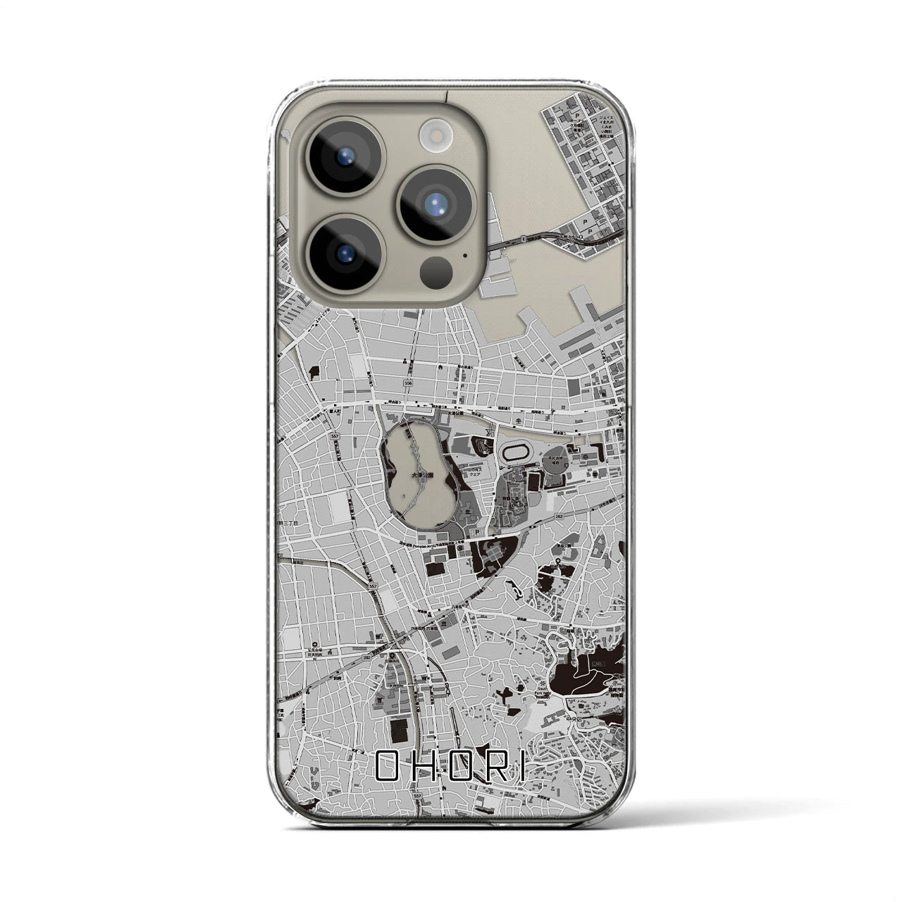 【大濠】地図柄iPhoneケース（クリアタイプ・モノトーン）iPhone 15 Pro 用