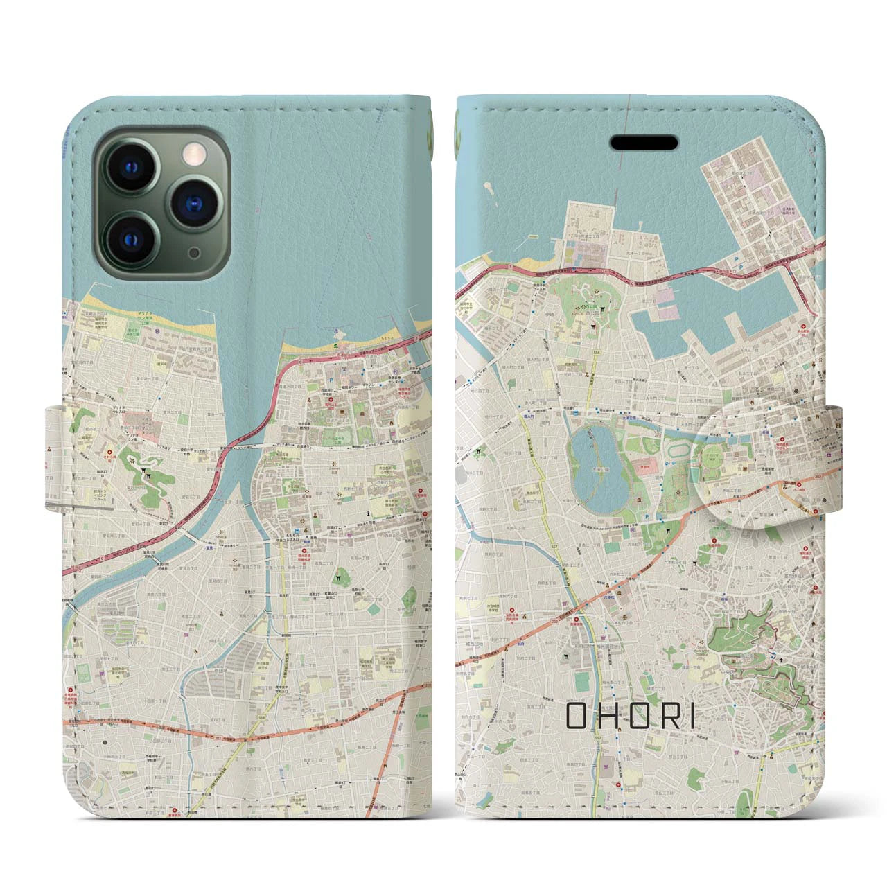 【大濠】地図柄iPhoneケース（手帳両面タイプ・ナチュラル）iPhone 11 Pro 用