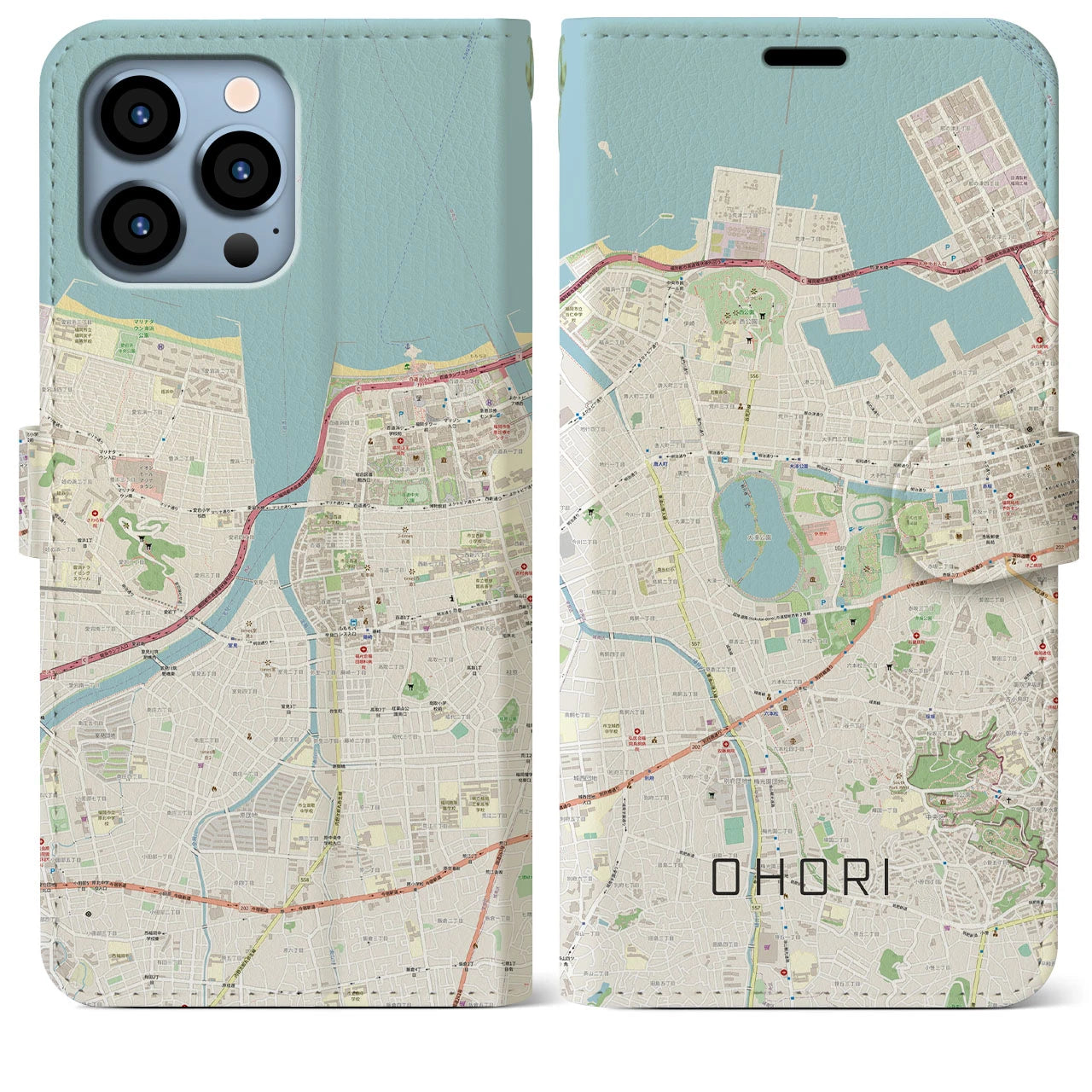 【大濠】地図柄iPhoneケース（手帳両面タイプ・ナチュラル）iPhone 13 Pro Max 用