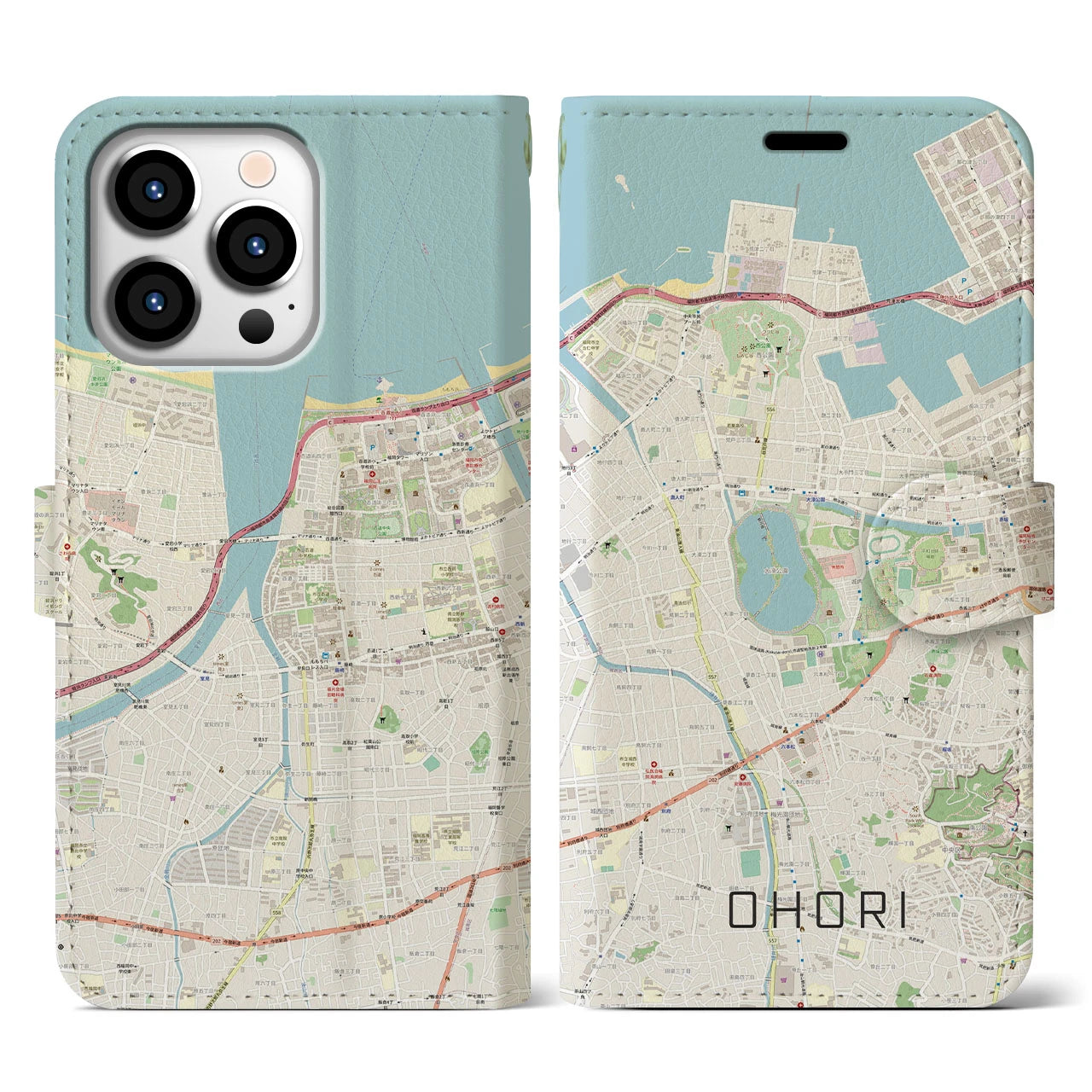 【大濠】地図柄iPhoneケース（手帳両面タイプ・ナチュラル）iPhone 13 Pro 用