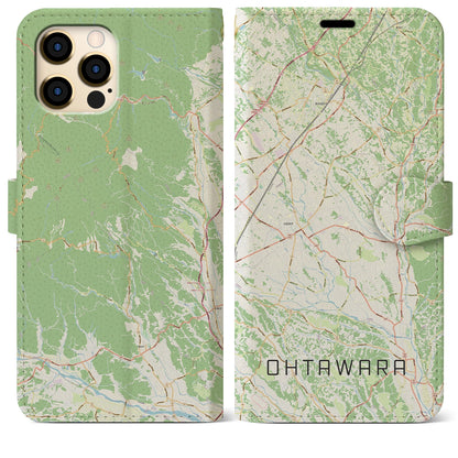 【大田原（栃木県）】地図柄iPhoneケース（手帳タイプ）ナチュラル・iPhone 12 Pro Max 用