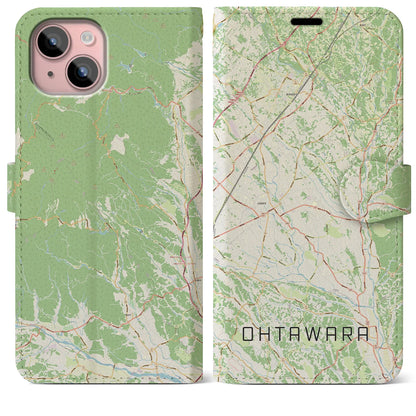 【大田原（栃木県）】地図柄iPhoneケース（手帳タイプ）ナチュラル・iPhone 15 Plus 用