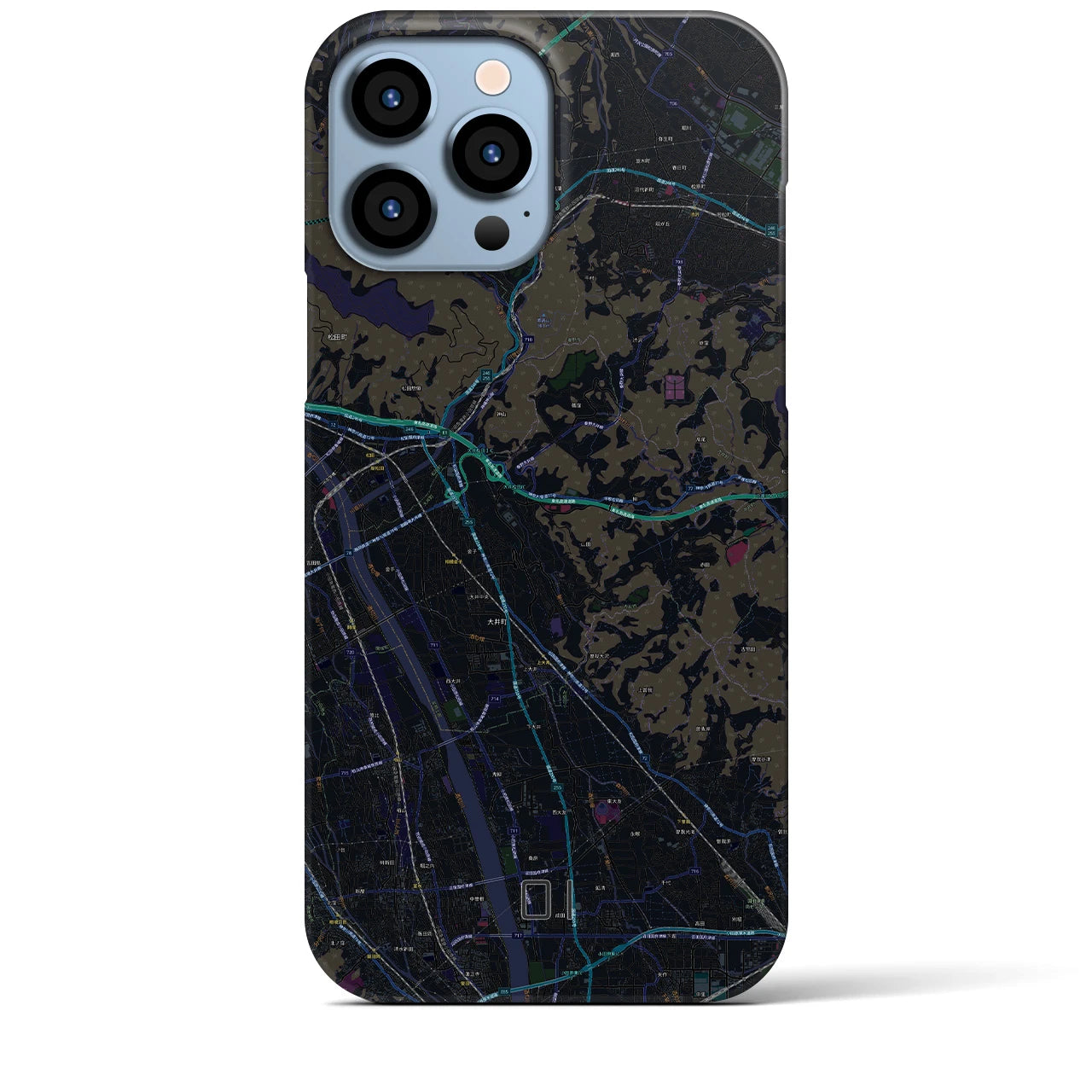 【大井】地図柄iPhoneケース（バックカバータイプ・ブラック）iPhone 13 Pro Max 用