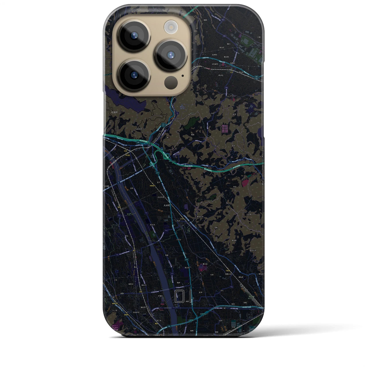 【大井】地図柄iPhoneケース（バックカバータイプ・ブラック）iPhone 14 Pro Max 用