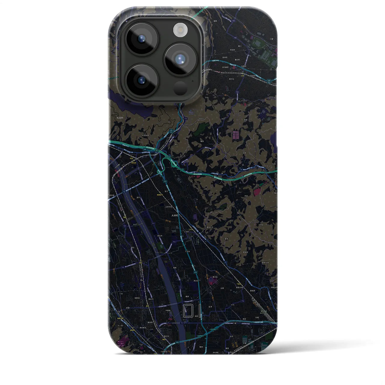 【大井】地図柄iPhoneケース（バックカバータイプ・ブラック）iPhone 15 Pro Max 用